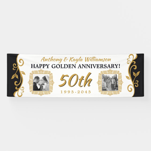 Banderoles 50e anniversaire Mariage Ajoutez votre photo Gold  (Horizontal)