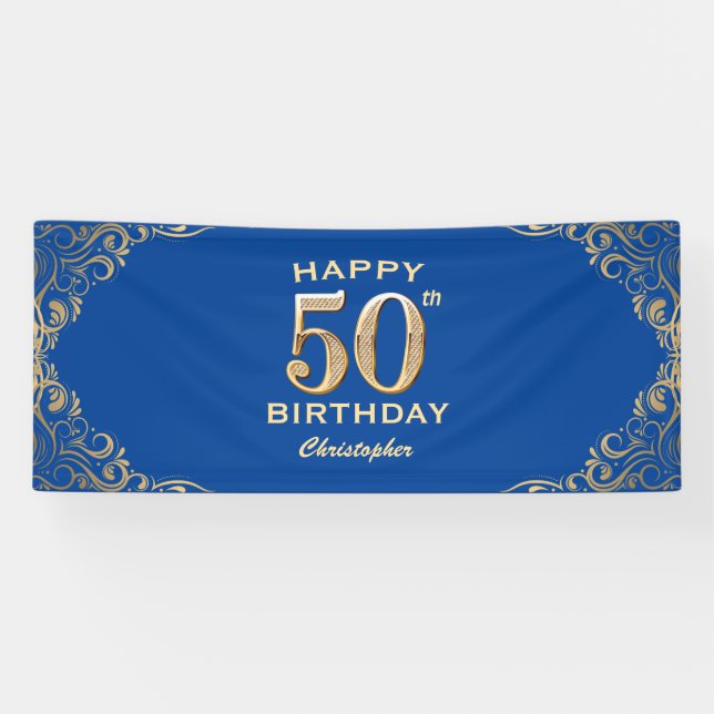 Banderoles 50e anniversaire Parties scintillant bleue et or c (Horizontal)