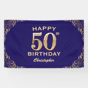 Banderoles 50e anniversaire Parties scintillant marine bleu e