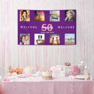 Banderoles 50e anniversaire photo collage violet