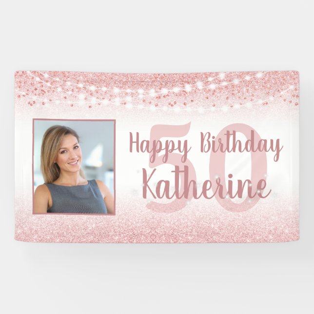 Banderoles 50e anniversaire Rose Gold Parties scintillant lum (Horizontal)