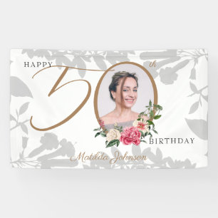 Banderoles 50e anniversaire White Gold Floral photo Bienvenue