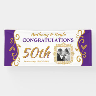 Banderoles 50e Mariage anniversaire de votre photo Purple Gol