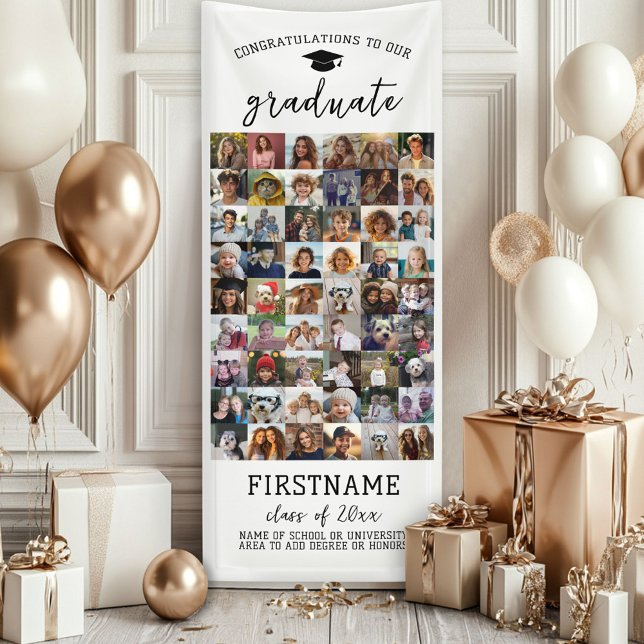 Banderoles 54 Collage Photo Remise de Diplôme Moderne Minimal (Custom Graduation Banner - Great for a backdrop or Grad Party Decoration)