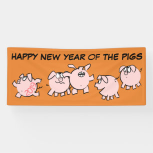 Banderoles 5 Drôle Cartoon Cochon année 2019 choisir la coule