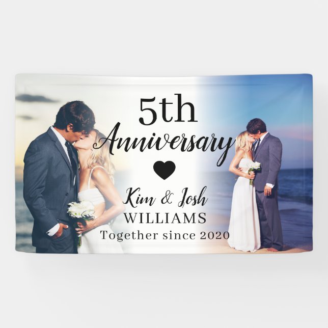 Banderoles 5e anniversaire du Mariage Custom 2 Collage photo (Horizontal)