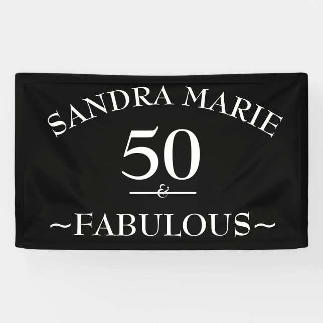 Banderoles 5O et Fabulous noir et blanc moderne Anniversaire (Horizontal)
