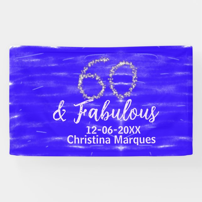 Banderoles 60 & fabuleux anniversaire bleu argent ajouter nom (Horizontal)