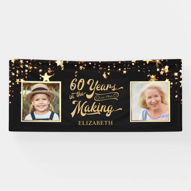 Banderoles 60e anniversaire Alors & Maintenant ans dans les é (Horizontal)