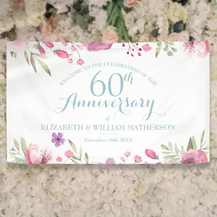 Banderoles 60e anniversaire Aquarelle Rose Floral Bienvenue