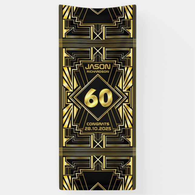 Banderoles 60e anniversaire Art Déco Gold Black Great Gatsby (Vertical)