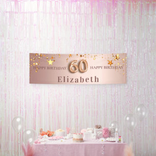 Banderoles 60e anniversaire blush rose or étoiles nom