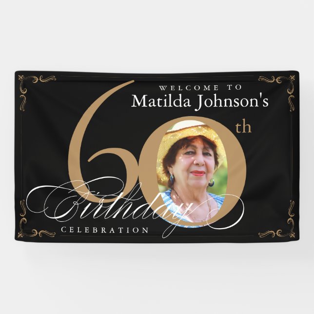 Banderoles 60e anniversaire Elegant Black Gold Calligraphie (Horizontal)