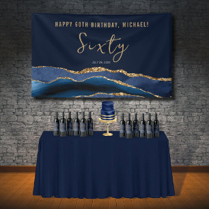 Banderoles 60e Anniversaire Fête Elégante Marine Blue Gold Ag
