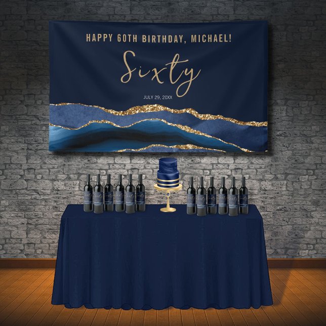 Banderoles 60e Anniversaire Fête Elégante Marine Blue Gold Ag (Créateur téléchargé)