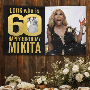 Banderoles 60e anniversaire noir or look 60 photo maintenant 