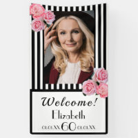 60e anniversaire noir rayures blanches florales ph