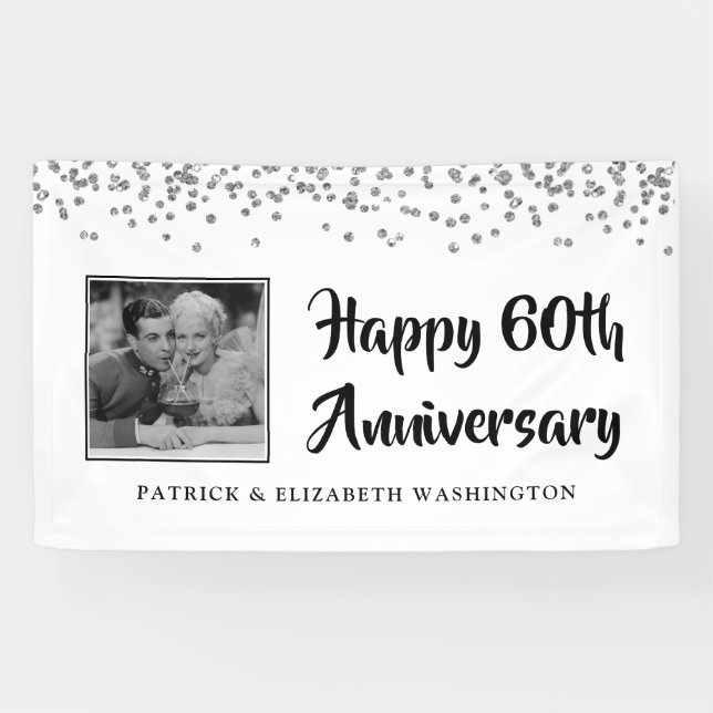 Banderoles 60e anniversaire Photo Silver Confetti (Horizontal)