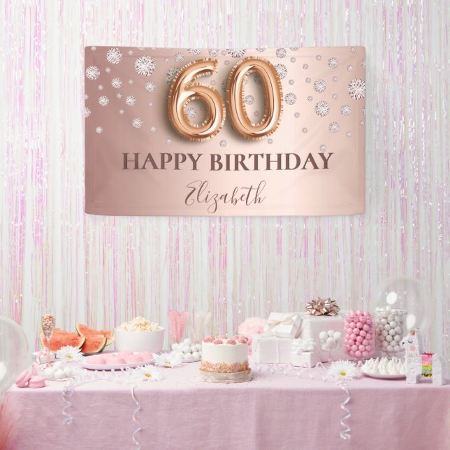 Banderoles 60e anniversaire rose or rose diamants (Fête)