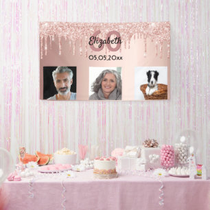 Banderoles 60e anniversaire sur mesure photo rose or rose par