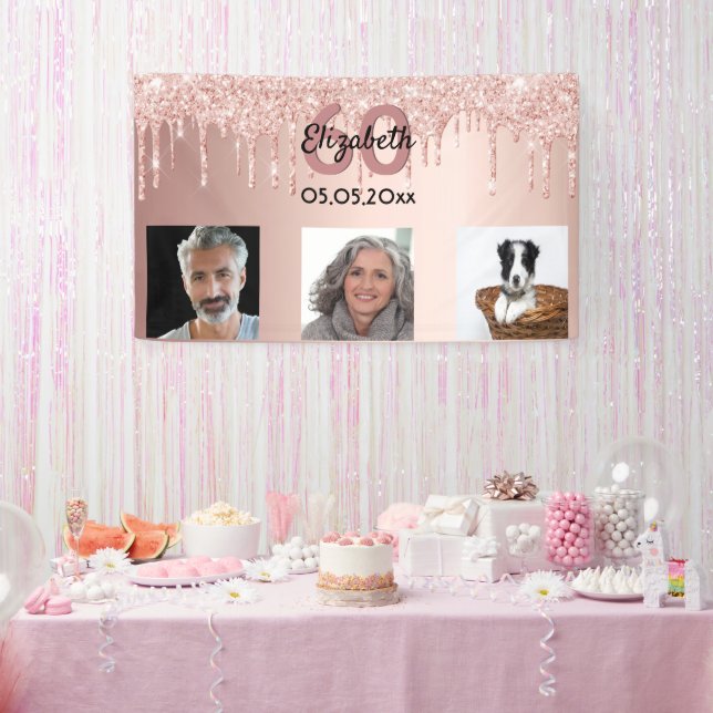 Banderoles 60e anniversaire sur mesure photo rose or rose par (Fête)