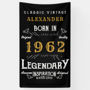 Banderoles 60th Birthday 1962 Ajouter le nom Black Gold Legen
