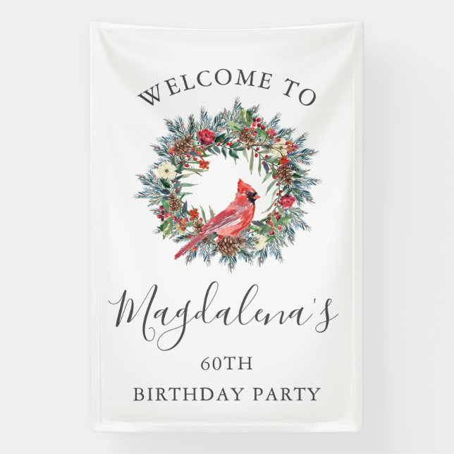 Banderoles 60th Birthday Banner Red Cardinal Custom Welcome (Verticale)