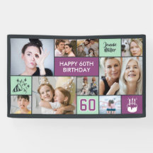 60th Birthday Custom Photo Collage Purple Green