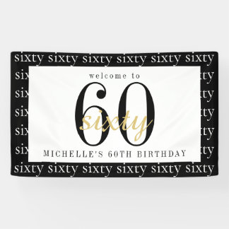 Banderoles 60th Birthday Party Black White Gold Backdrop