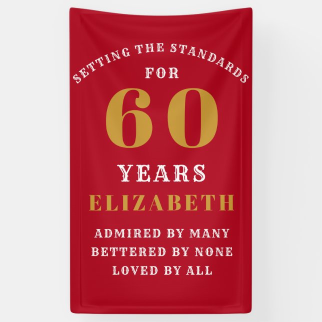 Banderoles 60th Birthday Standards Red Gold Ajouter votre nom (Vertical)
