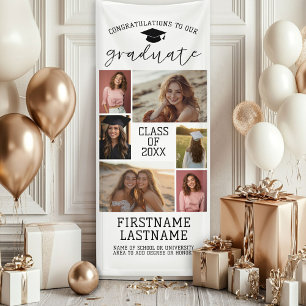 Banderoles 6 Photo Collage Graduation Moderne Minimal Blanc