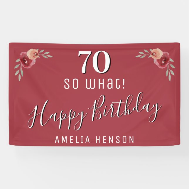 Banderoles 70 Alors quelle aquarelle rouge Floral 70e anniver (Horizontal)