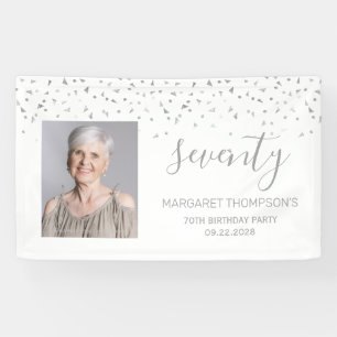Banderoles 70e anniversaire blanc Silver Confetti photo