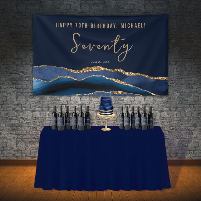 Banderoles 70e Anniversaire de fête Elégant Marine Blue Gold  (Créateur téléchargé)