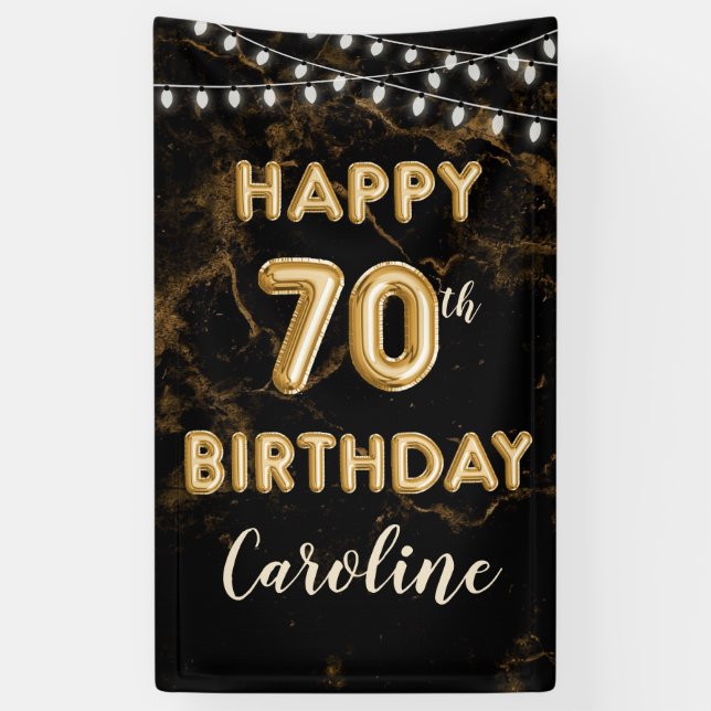 Banderoles 70e anniversaire Gold Balloon Lights Black Birthda (Vertical)