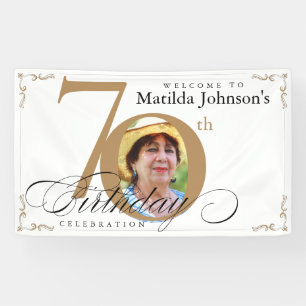 Banderoles 70e anniversaire Gold White Calligraphie Photo per