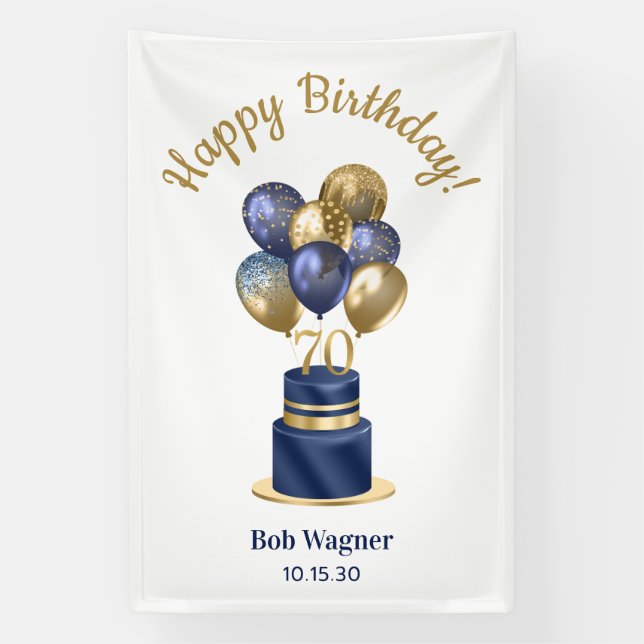 Banderoles 70e anniversaire Marine Blue Balloon Cake (Verticale)