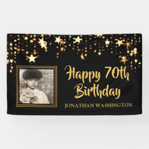 Banderoles 70e anniversaire Photo Black Gold Stars Personnali