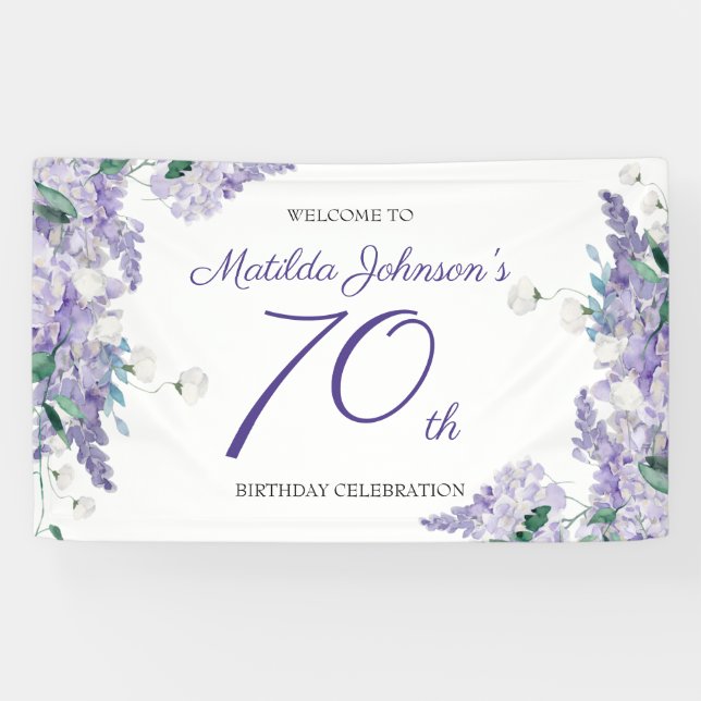 Banderoles 70e anniversaire Purple Wisteria Floral Elegant Pa (Horizontal)