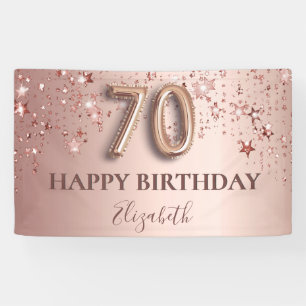 Banderoles 70e anniversaire rose or rose étoiles script ballo
