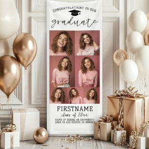 Banderoles 7 Photo Collage Graduation Moderne Minimal Blanc