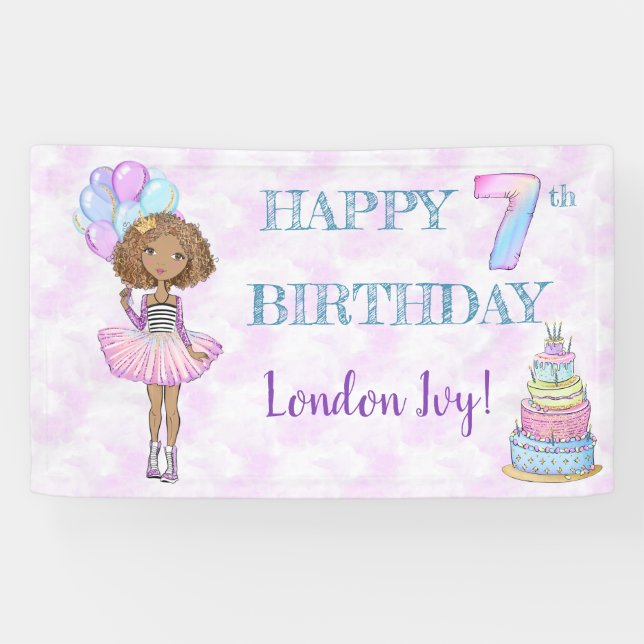 Banderoles 7e anniversaire fille princesse africaine américai (Horizontal)
