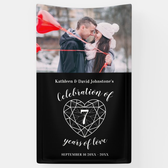 Banderoles 7e anniversaire onyx coeur photo personnalisée (Vertical)