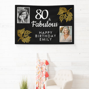 Banderoles 80 ans et Fabuleux Feuillage Doré 2 Photo 80e Anni