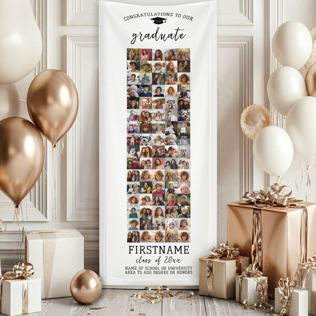 Banderoles 80 Collage Photo Remise de Diplôme Moderne Minimal (Custom Graduation Banner - Great for a backdrop or Grad Party Decoration)