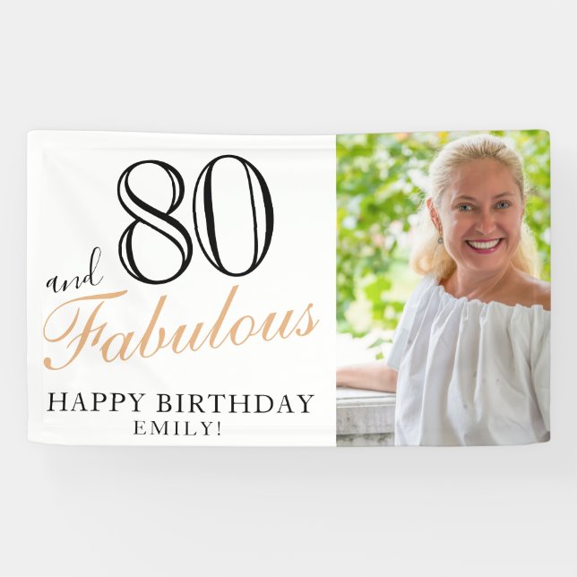Banderoles 80 et fabuleux Elegant Black 80th Birthday Photo (Horizontal)