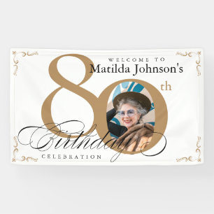 Banderoles 80e anniversaire Elegant Gold White Calligraphie P