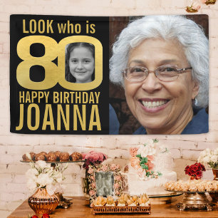Banderoles 80e anniversaire noir or look 80 photo maintenant