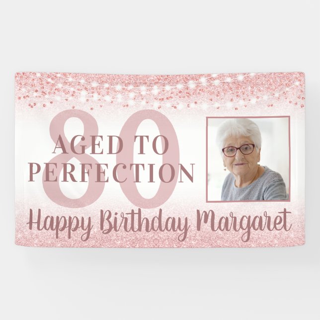 Banderoles 80e anniversaire Rose Gold Parties scintillant lum (Horizontal)