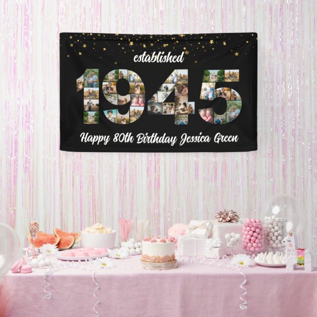 Banderoles 80e fête d'anniversaire Photo Collage Créé 1945 (Fête)